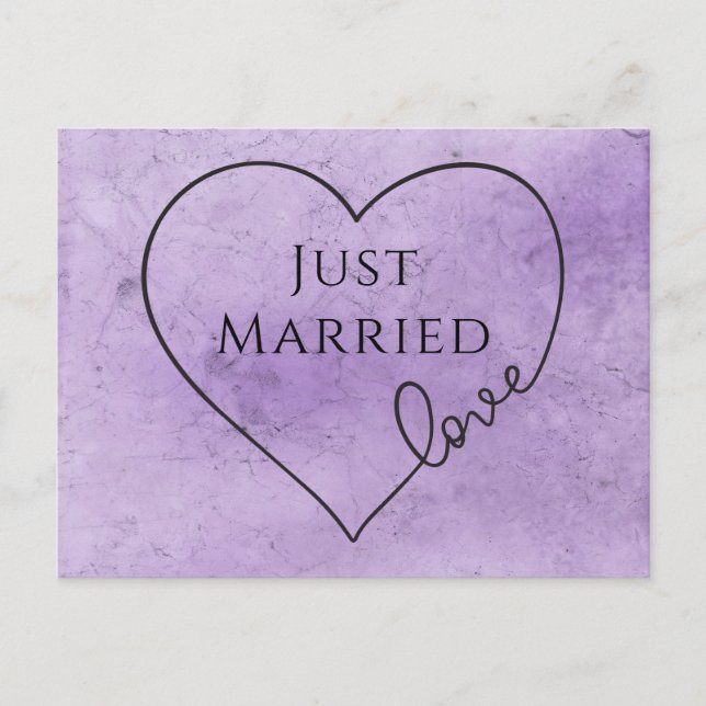 Postal De Anuncios Corazón de recién casados en acuarela púrpura Boda (Anverso)