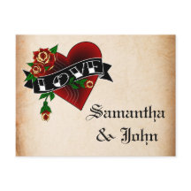 Corazón de tatuaje y rosa para guardar la fecha