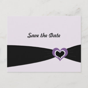 Postal De Anuncios Corazón Morado Cinta Negra Guarde la Fecha