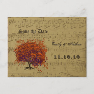 Postal De Anuncios Corazón oscuro de coral hoja árbol salvar la fecha
