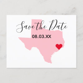 Postal De Anuncios Corazón rojo de Texas rosa, guarda la fecha