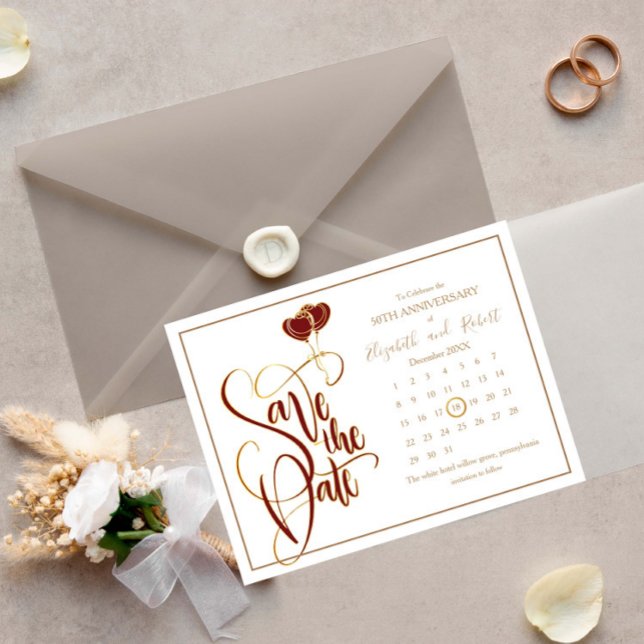 Postal De Anuncios Corazón Rojo Glod 50 Aniversario Salva La Fecha (Subido por el creador)