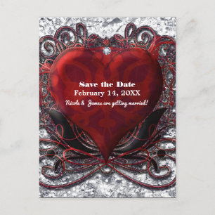 Postal De Anuncios Corazón Rojo Plateado y Negro de San Valentín Guar
