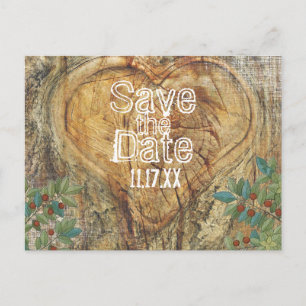 Postal De Anuncios Corazón Rústico en Árbol Save the Date