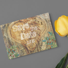 Postal De Anuncios Corazón Rústico en Tronco de Árbol Save the Date