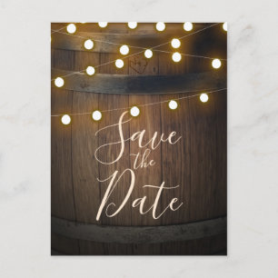 Postal De Anuncios Corazón Tallado en Barril de Madera Luces Fecha de