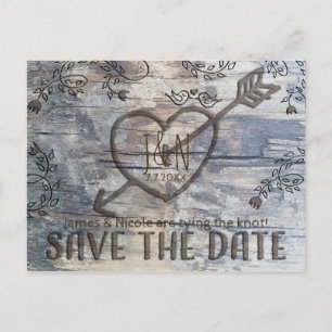 Postal De Anuncios Corazón Tallado en Madera Pájaros de Amor Guarden 