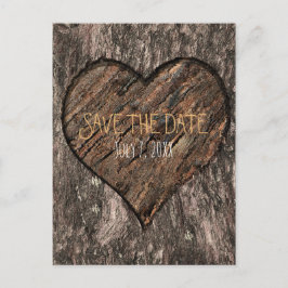 Postal De Anuncios Corazón Tallado en Tronco de Árbol Rústico Save Th