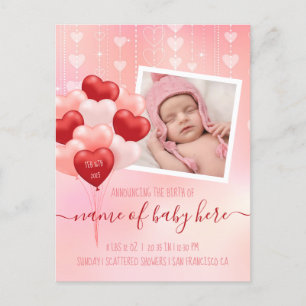 Postal De Anuncios Corazones Bebé Día de San Valentín Globos Febrero 