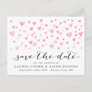 Postal De Anuncios Corazones blancos y rosados de bonito ahorran la f