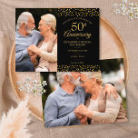 Postal De Anuncios Corazones de oro de 50 años 2 foto Guardar la fech<br><div class="desc">Con delicados corazones dorados confetti en un fondo negro. Puedes personalizar con tus 2 fotos especiales y cincuenta años de celebración de aniversario de oro,  salvo los detalles de la fecha en la elegante tipografía moderna. Diseñado por Thisisnotme©</div>