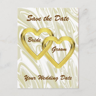 Postal De Anuncios Corazones de Oro Entrelazados Novia y Novio