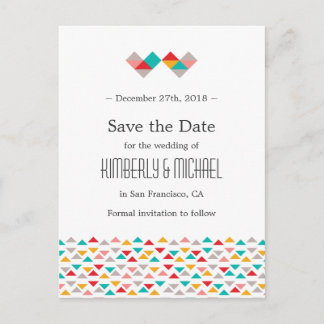 Postal De Anuncios Corazones de triángulo geométrico colorido boda