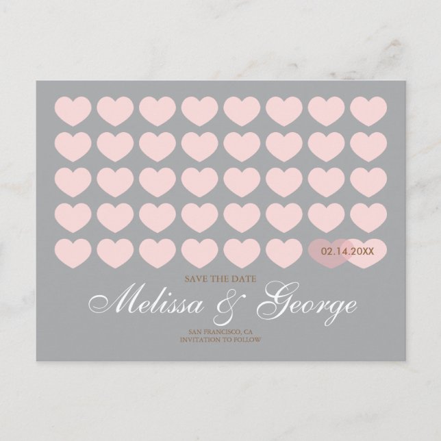 Postal De Anuncios Corazones modernos salvan la fecha: Plata (Anverso)