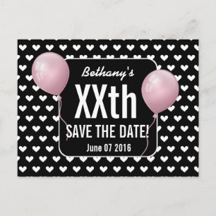 Postal De Anuncios Corazones y globos rosados cualquier año Cumpleaño