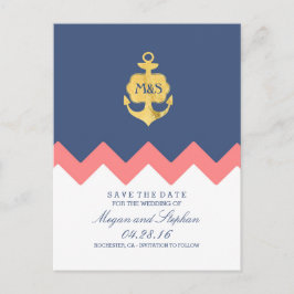 Postal De Anuncios cordón de coral de la marina de ancla dorada salva