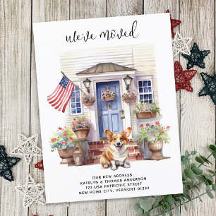 Postal De Anuncios Corgi Patriótico Personalizado Mascota en Movimien