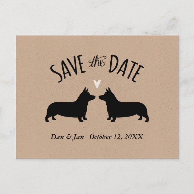 Postal De Anuncios Corgi Silhouettes Wedding Save the Date (Anverso)