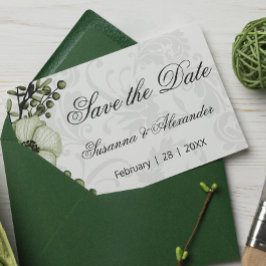 Postal De Anuncios Corona Bohemia Verde y Damask para Boda Save the D