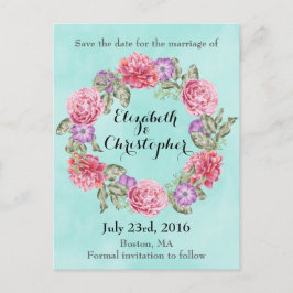 Postal De Anuncios Corona de Acuarela Floral Boda Guardar la Fecha