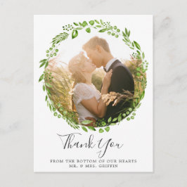 Postal De Anuncios Corona de Hoja de Olivo Rústica Foto Boda Agradeci