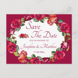 Postal De Anuncios Corona de monograma de rosas bonitas Save the Date