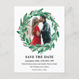 Postal De Anuncios Corona de Navidad de invierno para boda, guardar l