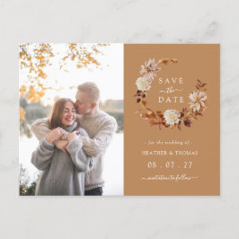 Postal De Anuncios Corona de Otoño Dorada para Foto de Boda Save The