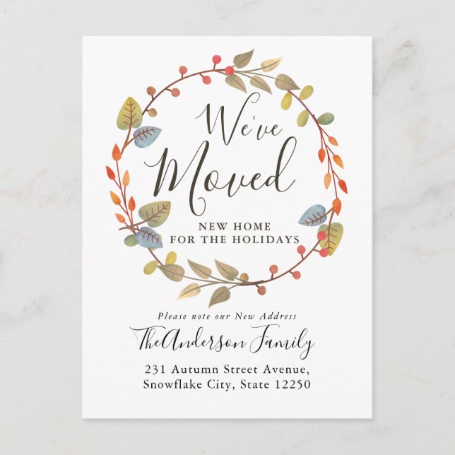 Postal De Anuncios Corona de Otoño Nos Mudamos a Nuevo Hogar Fiesta d (Anverso)