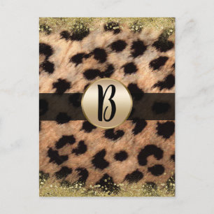 Postal De Anuncios Corredor de Monograma Dorado Brillo Leopardo Guepa