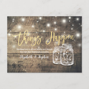 Postal De Anuncios Cosas que pasan Boda posposición Mason Jars Wood