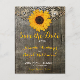 Postal De Anuncios Country Rústico Sunflower Lace Save Date Postcard