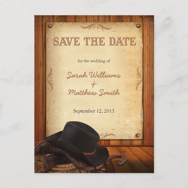 Postal De Anuncios Country Western Wedding Save the Date Postcards (Anverso)