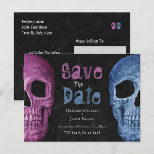 Postal De Anuncios Cráneo Gótico Azul Rosa Salven La Fecha