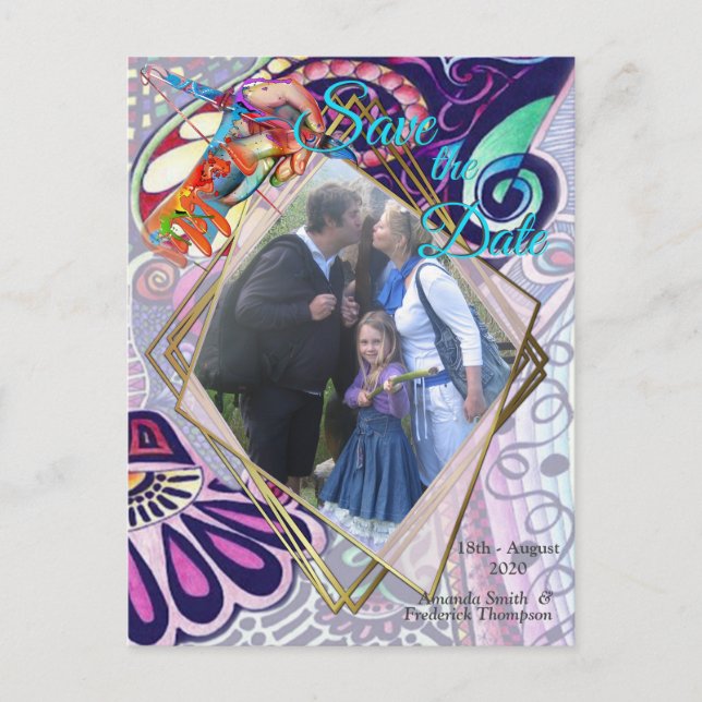 Postal De Anuncios Creación de Doodle de Fiesta de Artista Azul Alegr (Anverso)