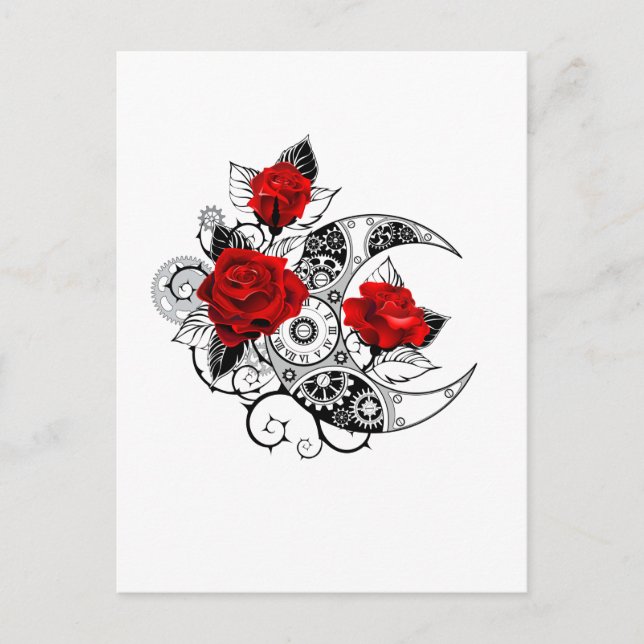Postal De Anuncios Creciente Mecánico con Rosas Rojas (Anverso)