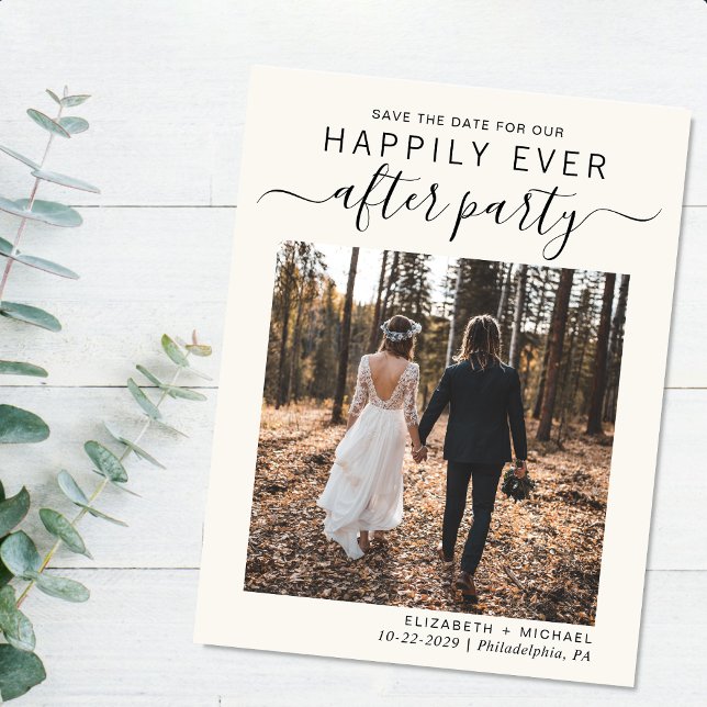 Postal De Anuncios Crema De Recepción De Boda De Fotografía: Salven L (A stylish save the date announcement for a reception to celebrate your elopement or private wedding)