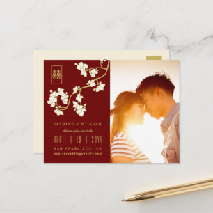 Postal De Anuncios Crema Flor de Durazno Boda China Save The Date