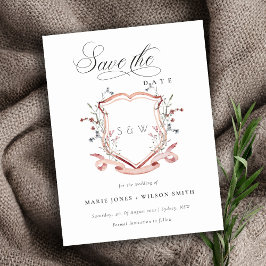 Postal De Anuncios Crestón de Monograma de Flor Silvestre Rosa Chic -