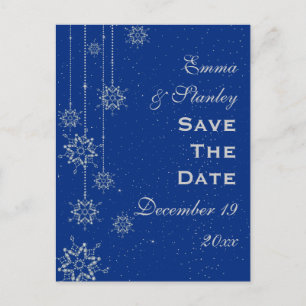 Postal De Anuncios Crystal copos de nieve boda azul Save the Date