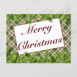 Postal De Anuncios Cuadro verde rojo y pino Feliz Navidad