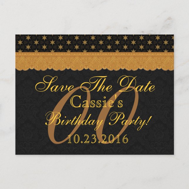 Postal De Anuncios Cualquier año salve la fecha cumpleaños oro negro  (Anverso)