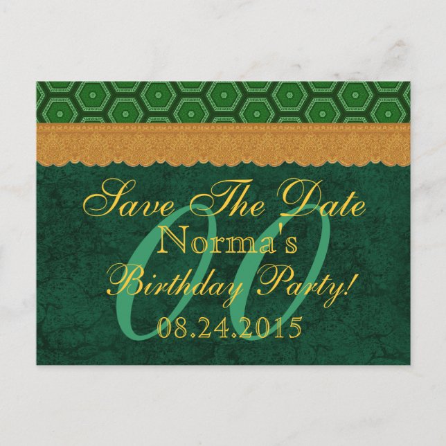 Postal De Anuncios Cualquier año salve la fecha cumpleaños verde y or (Anverso)