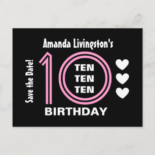 Postal De Anuncios Cumpleaños 10 Moderno Salva la Fecha V01B