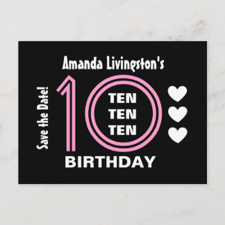 Postal De Anuncios Cumpleaños 10 Moderno Salva la Fecha V01B