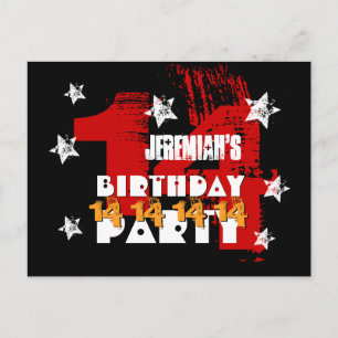 Postal De Anuncios Cumpleaños 14 Grunge ROJO DORADO NEGRO A04