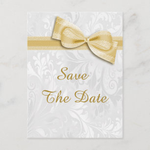 Postal De Anuncios Cumpleaños 15 Damask y Lazo Falso Save The Date
