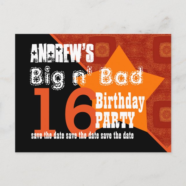 Postal De Anuncios Cumpleaños 16 Save the Date Orange Diagonal A02 (Anverso)