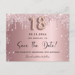 Postal De Anuncios Cumpleaños 18 rosa pastel plata save the date