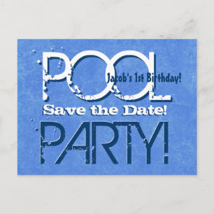 Postal De Anuncios Cumpleaños 1 año Fiesta en Piscina Guardar Fecha V